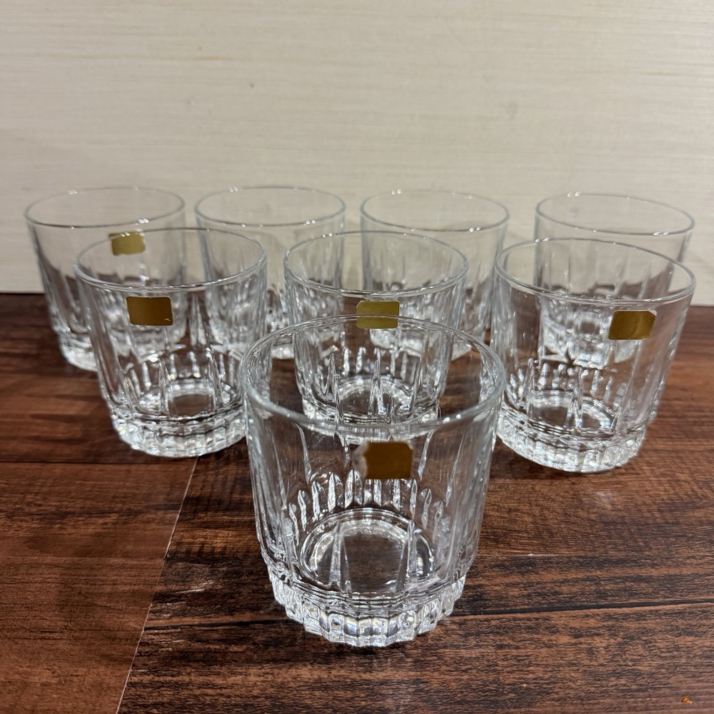 Set Of 8 Arcoroc Lancer Low Ball Rocks Glasses Clear Tumblers 10oz France 3.5"